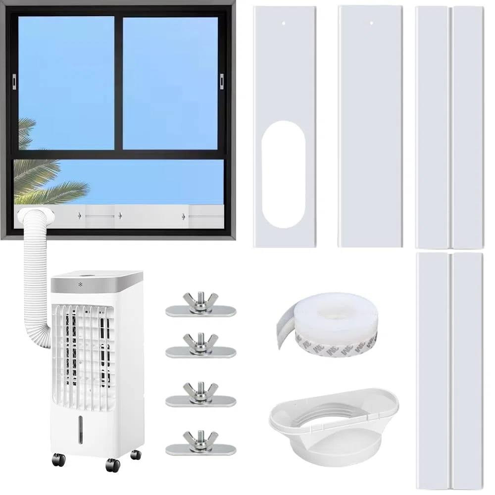 Nzkeuf 4 Pezzi Kit Finestra Condizionatore Portatile, Adattatore Finestra per Condizionatore, Tubo di Scarico 13cm, Piastra del Kit Finestra per Finestre Scorrevoli Verticali/Orizzontali