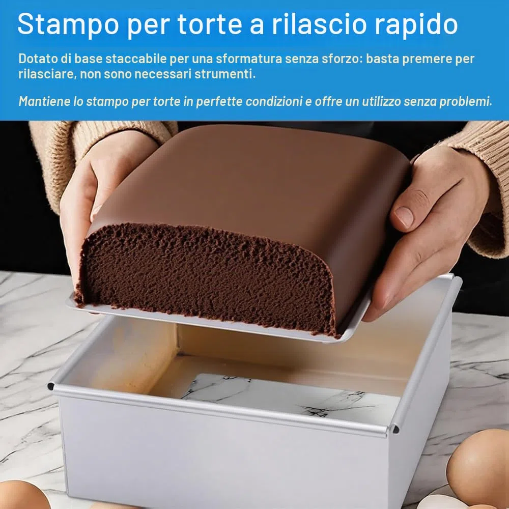 2 Pezzi Stampo Quadrato Alluminio Anodizzato, 6+8 Pollici Stampo Per Torta Quadrata Rimovibile, Tortiere Quadrate in Antiaderente per Tiramisu e Cheesecake, Torte Mousse Mousse