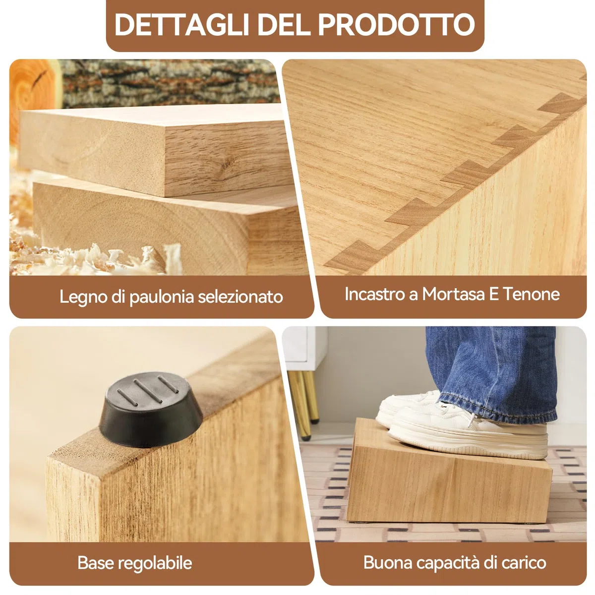 KIRIGEN Sgabello da tavolo in legno regolabile in altezza Supporto poggiapiedi ergonomico portatile per una migliore postura giallo-marrone