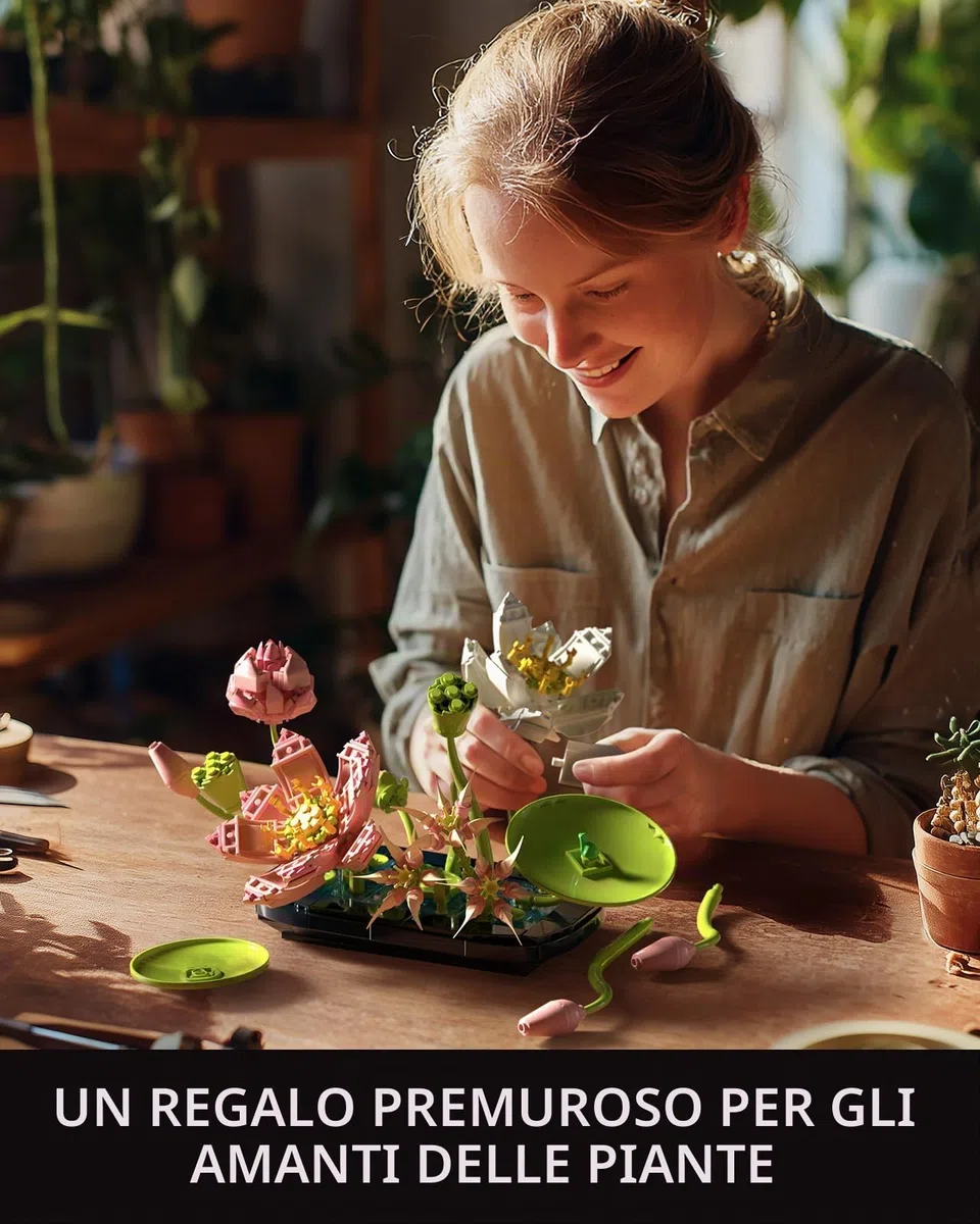 Nifeliz Set da costruzione di fiori di loto per adulti, Modelli di piante per decorazioni da tavolo o ufficio, Regalo per gli amanti delle piante e gli appassionati di giardino (506 pezzi, NF10334)