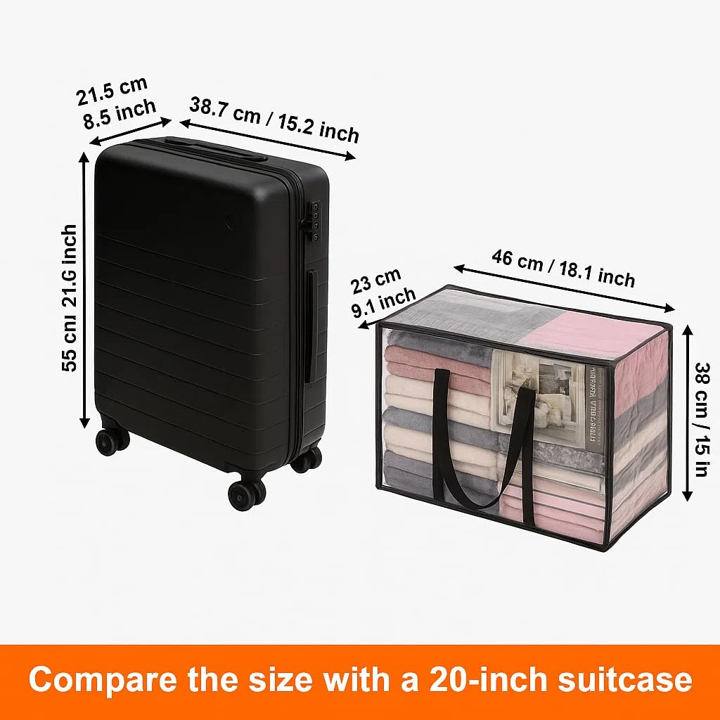 5 Paquetes Claro Bolsas para Guardar Ropa con Asa Reforzada 46 x 38 x 23cm Organizador de Vinilo para Edredón Manta de Edredón Bolsas Móviles Transparentes con Cremallera Resistente