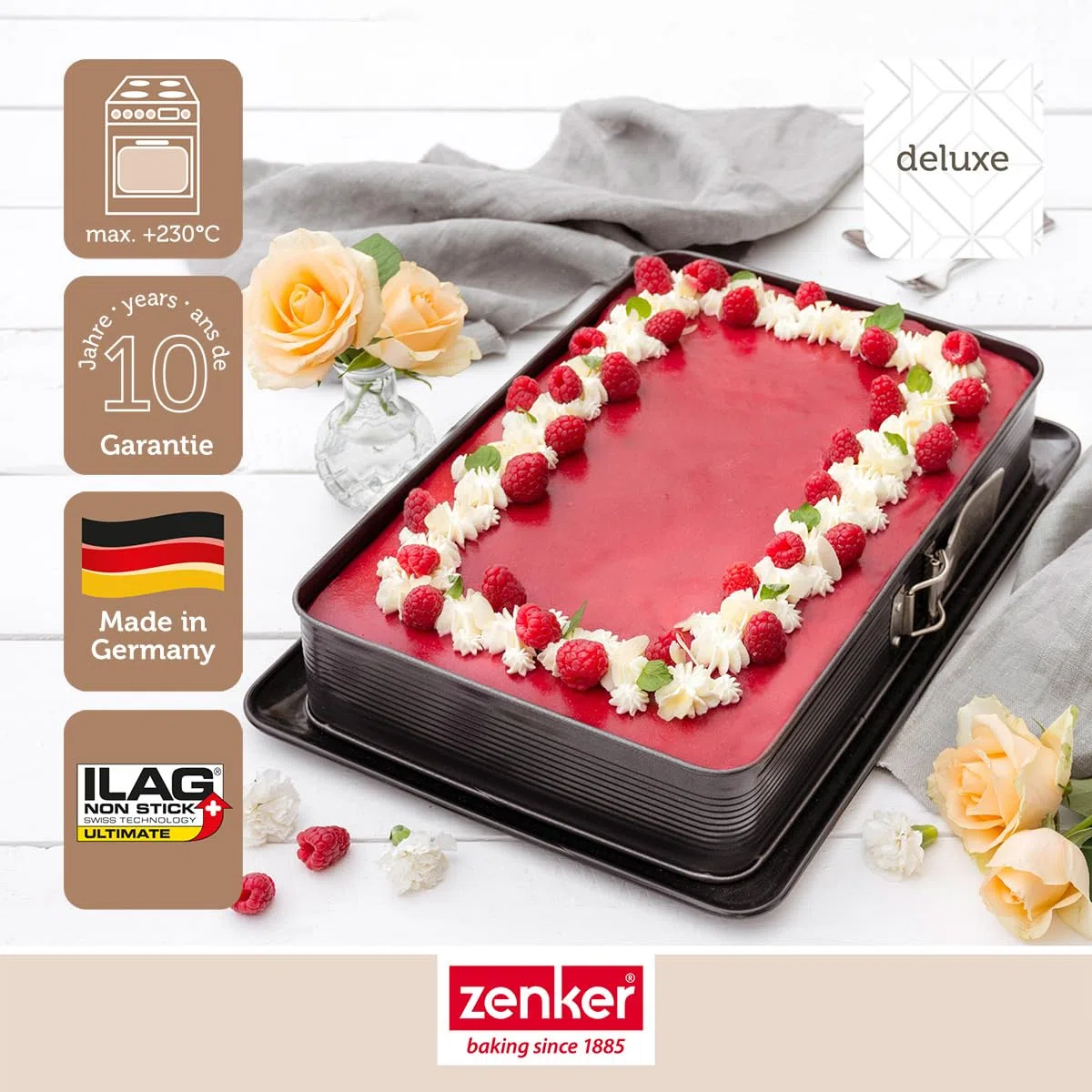 Zenker Lasagnera Apribile con Spatolina 25 x 38 x 7 Cm Deluxe, Stampo Rettangolare con Cerniera, Rivestimento Antiaderente Diamantato (Colore: Nero), Quantità: 1 Pezzo, Acciaio