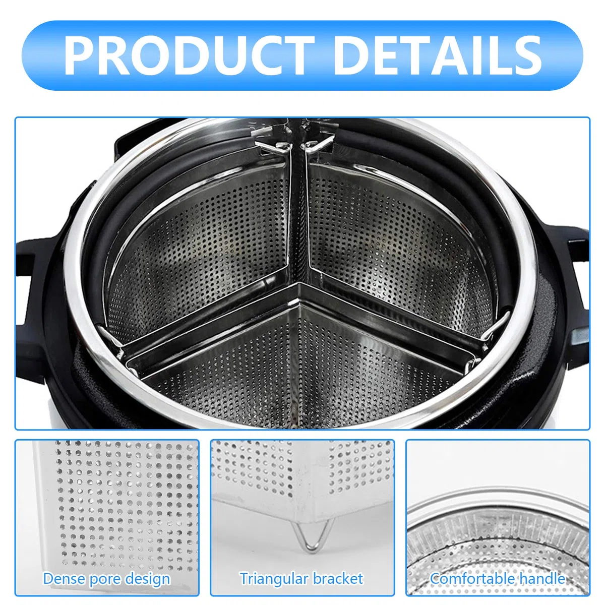 Cestello per Pasta Separata, 3 Pezzi Inserto per Cottura a Vapore con Guanti in Silicone 18 x 18 x 11 cm Cestelli Divisori in Acciaio Inox con Manici e Basi per Pasta Verdure Piccoli Frutti di Mare