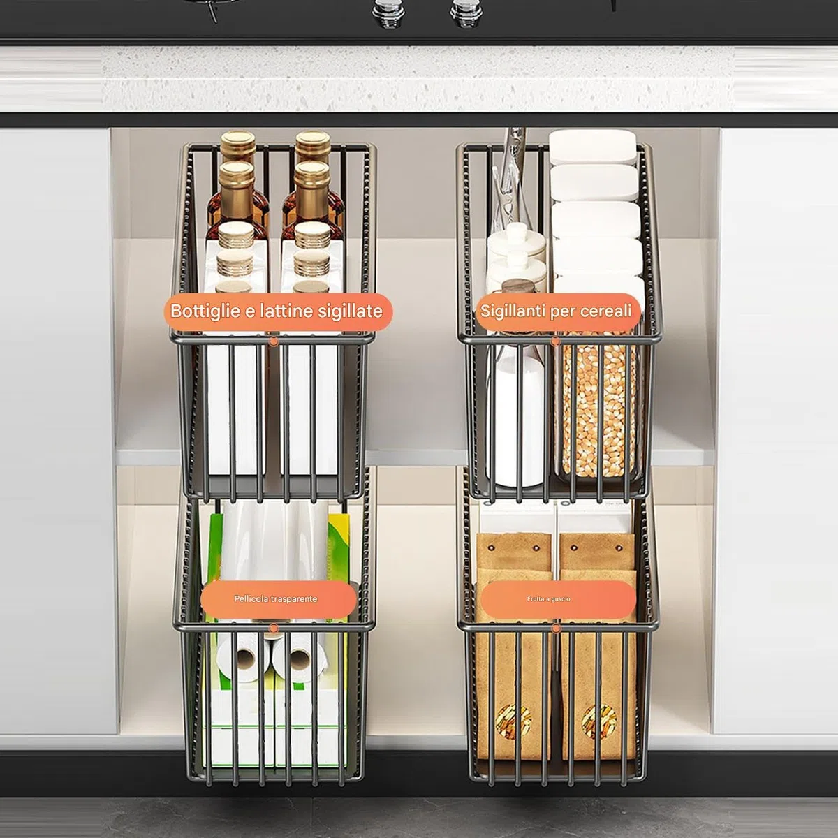 Cestini Estraibili - Cassetti Estraibili per Mobili | Cesto in Metallo per Dispensa Cucina Casa Bagno Camera Armadio Soluzioni Archiviazione