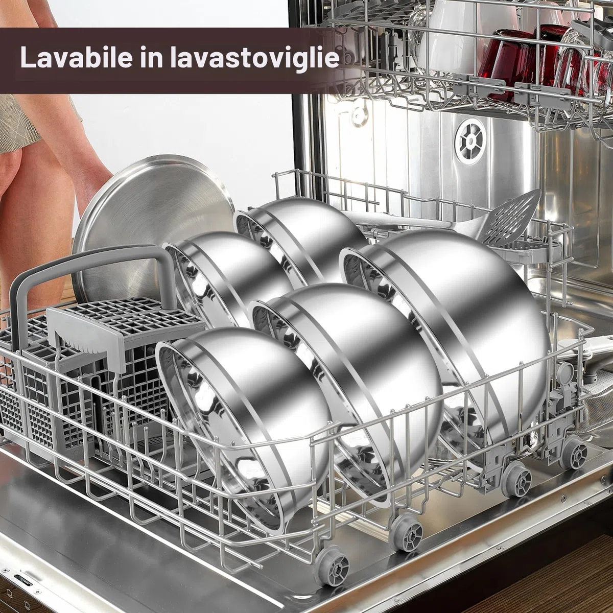 Zanfqvo Ciotole Miscelatori in Acciaio Inox, Set di 5 Insalatiera con Coperchio Ermetico, 0.7L/ 1.1L/ 1.5L/ 2.7L/ 4.5L, Ciotola Impilabili in Metallo, Lavabili in Lavastoviglie, insalatiere mescolare