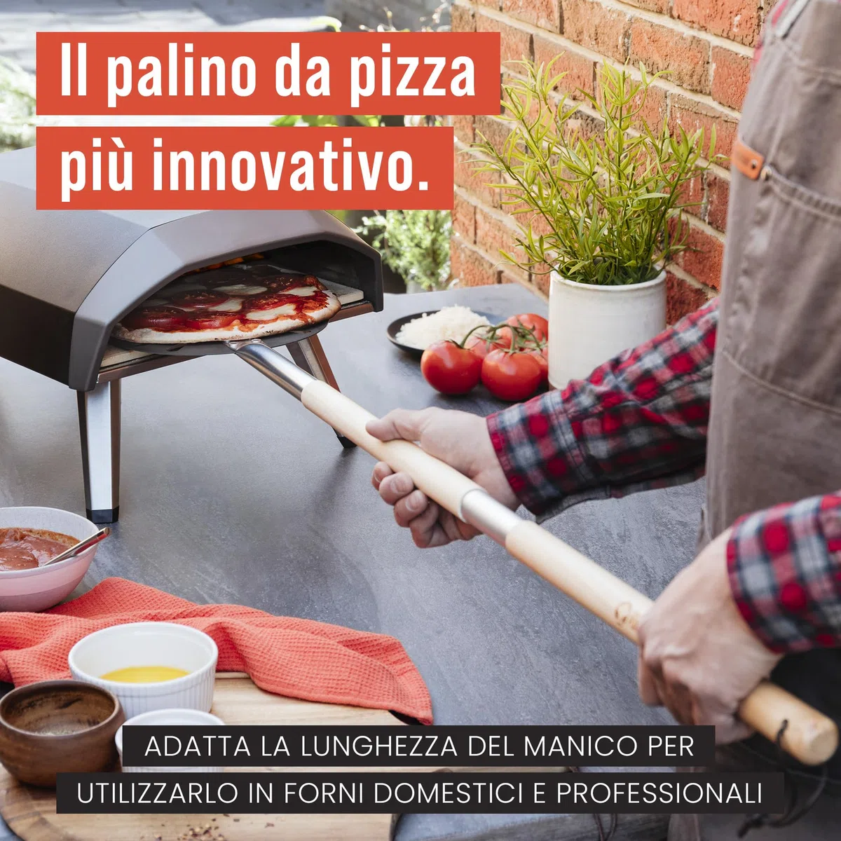 Chef Pomodoro Palino Pizza da 22,8cm con Manico Allungabile da 73 a 120cm, Palino per Girare la Pizza con Manico in Alluminio, Pala per Pizza Forata per Girare la Pizza e il Pane Fatti in Casa