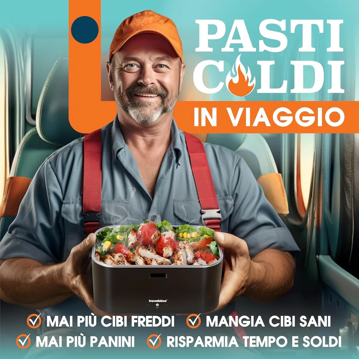 TRAVELISIMO Scaldavivande Elettrico Portatile Extra Grande 1,8L 100W Portapranzo Riscaldabile Portatile, 220V/12V/24V Porta Pranzo Riscaldabile per Viaggio e Lavoro, Porta Pranzo Termico