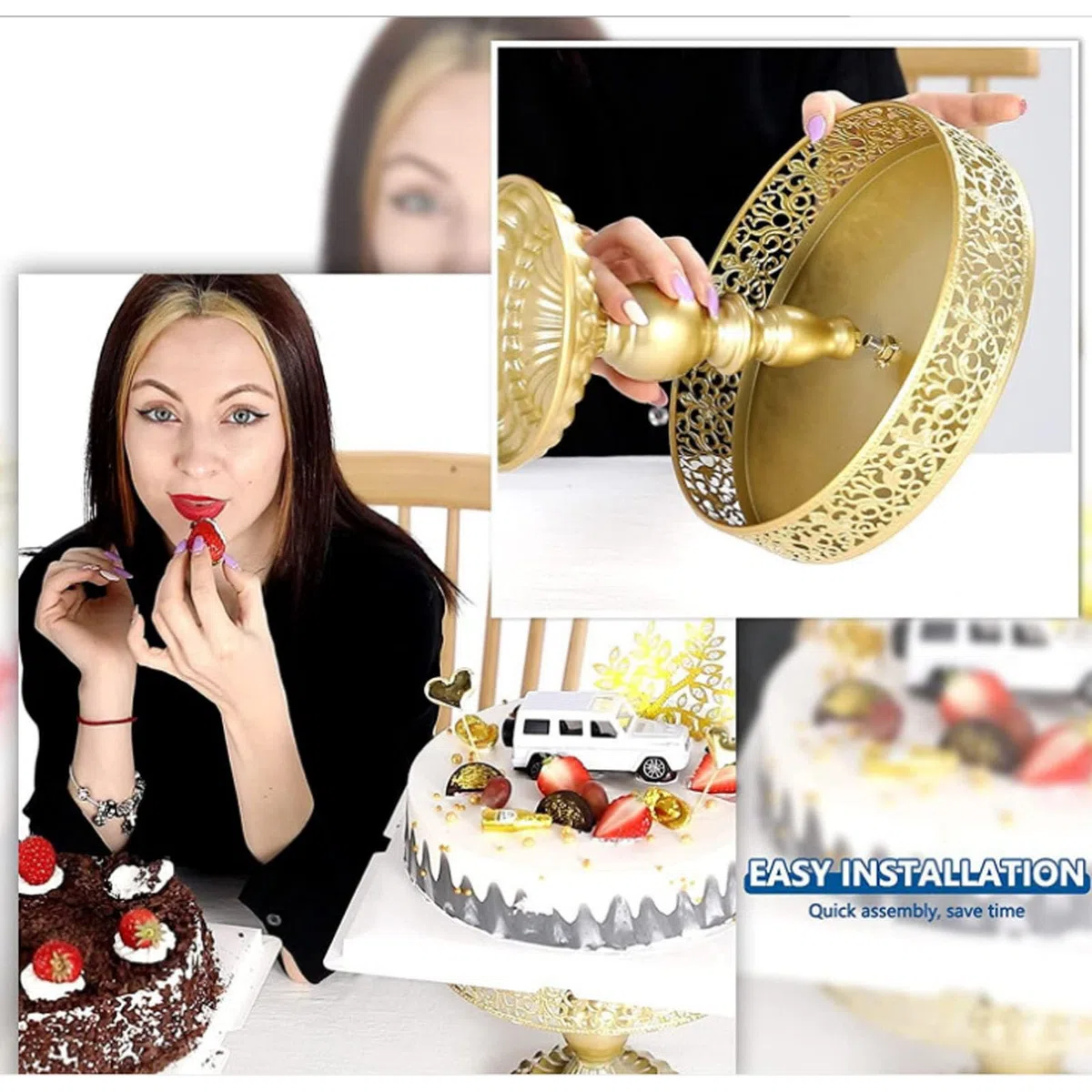 Alzata per torta in metallo dorato, espositori per torta rotondi Espositore per dessert rotondo Vassoio per espositori per cupcake Vassoio per biscotti per feste di compleanno, (10 pollici)