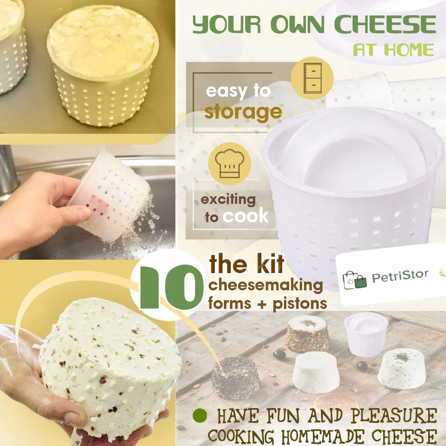 10 pezzi di stampi piccoli per formaggio per la produzione di formaggio con un conduttore 300 ml - Kit per la produzione di formaggio Cheddar - Forniture per la produzione di formaggio fatto in casa