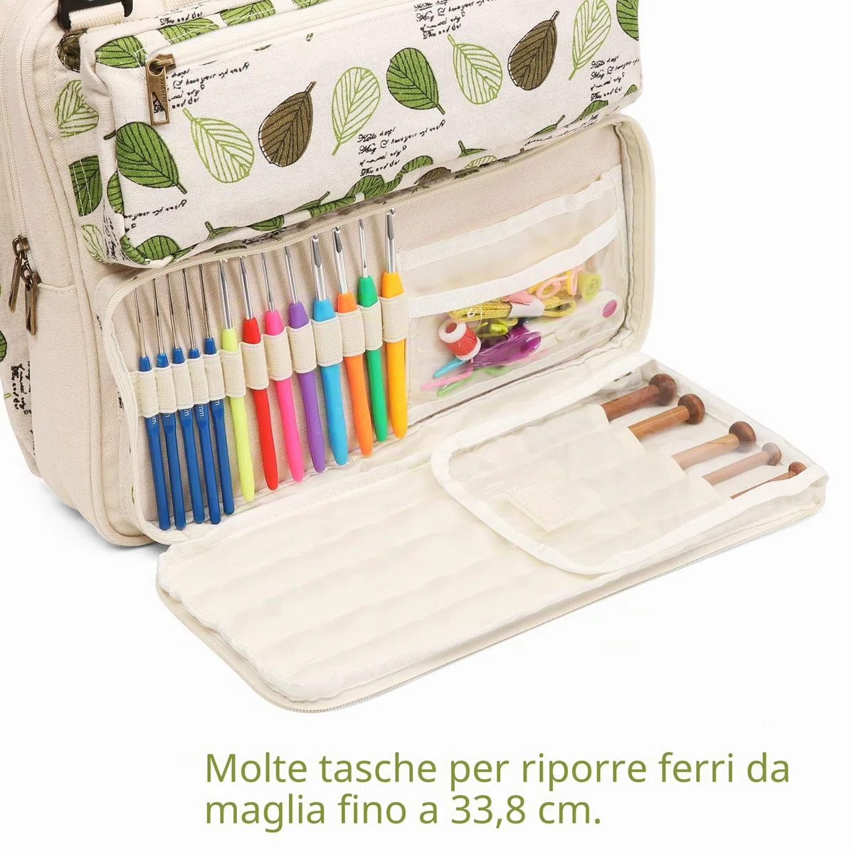 LAVIEVERT Borsa tote per lavori a maglia, borsa per riporre i filati, per il trasporto di progetti, ferri da maglia, uncinetti e altri accessori, Beige, Large