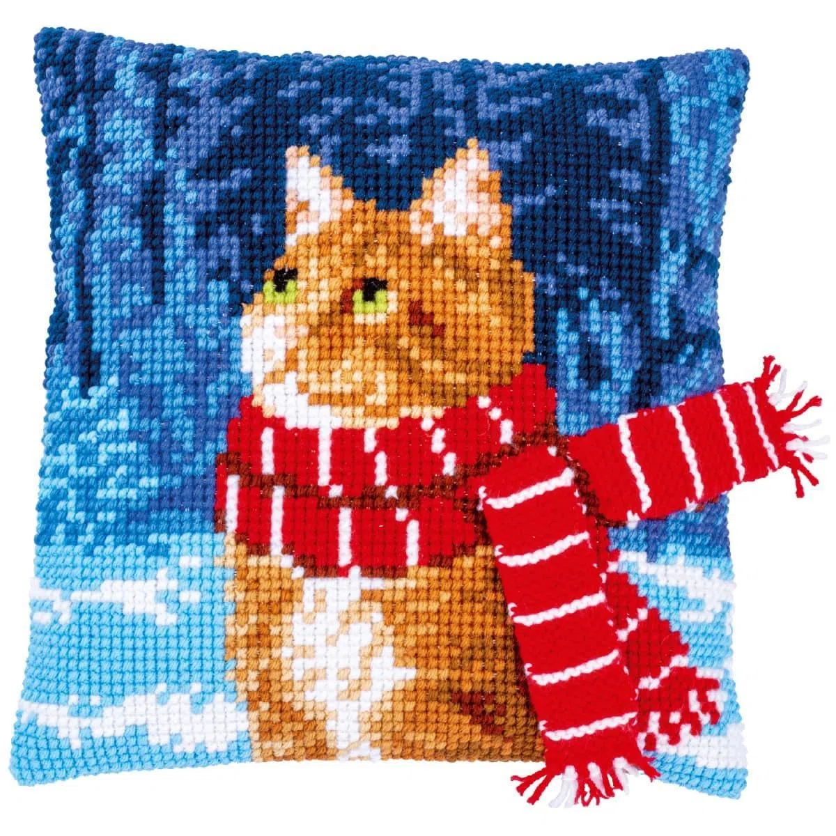 VERVACO Kit Cuscino Punto Croce GATTO CON SCIARPA Set Ricamo Principianti Cuscini Gobelin Decorativi ca. 40 x 40 cm Accessori Per Lavoretti Creativi DIY Casa Decor Hobby Adulti Cross Stitch