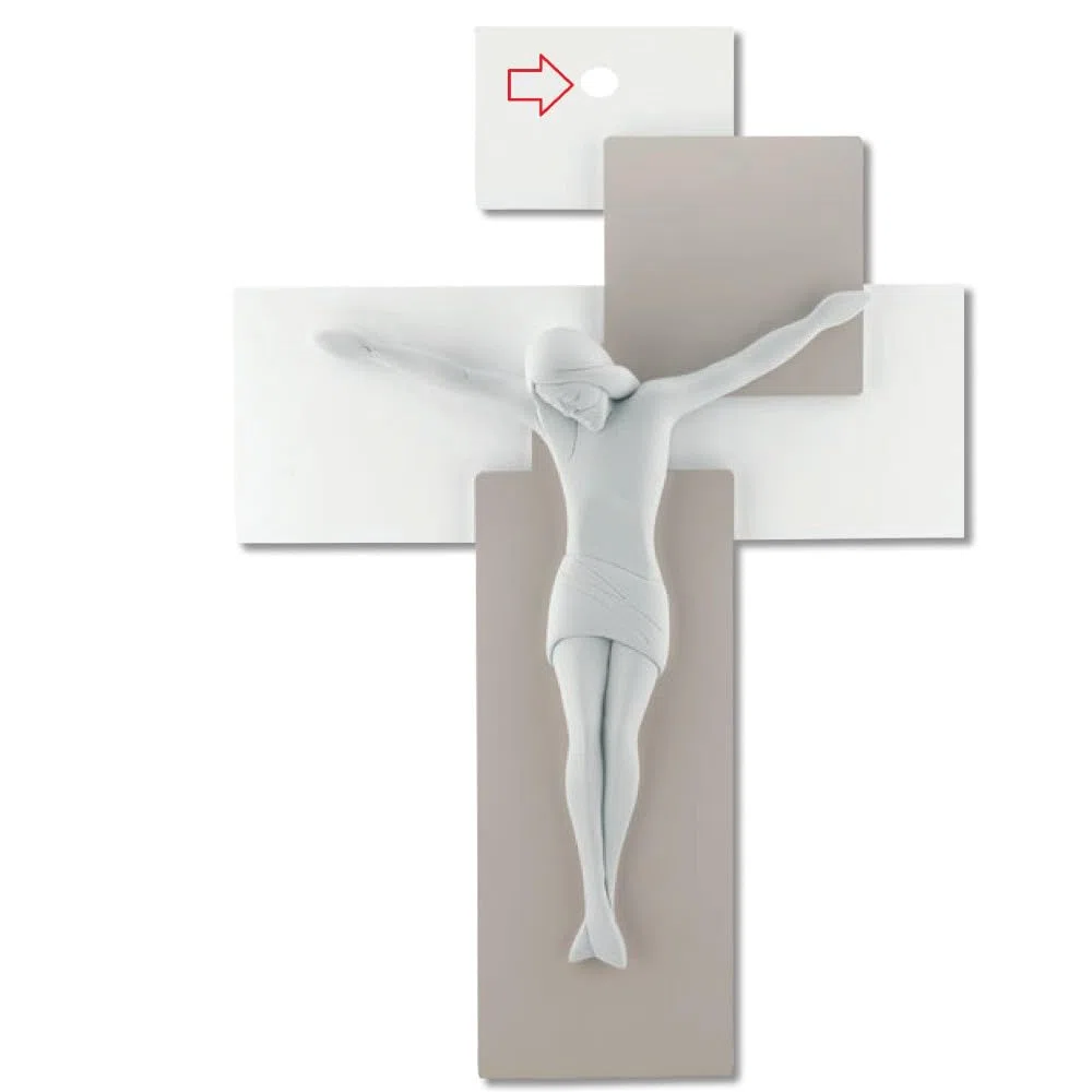 PICCOLO CROCIFISSO CROCE DA PARETE MODERNO 17X12 LEGNO tortora BIANCO CRISTO ME12101NB