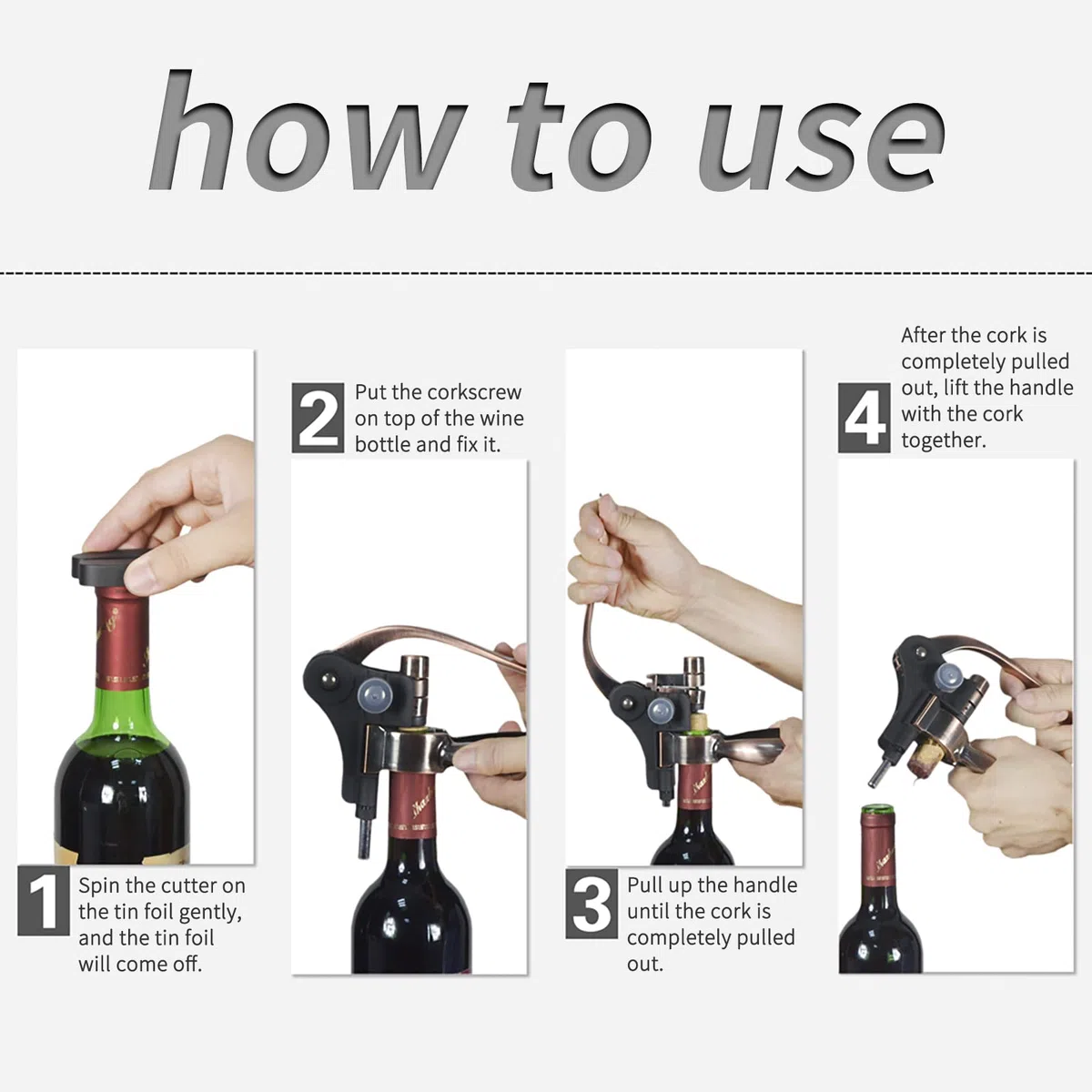 Cavatappi Vino,Apribottiglie Manuale,Cavatappi Manuale a leva Manuale con Pompa,Ergonomico,Per Cucina, Ristoranti e Bar