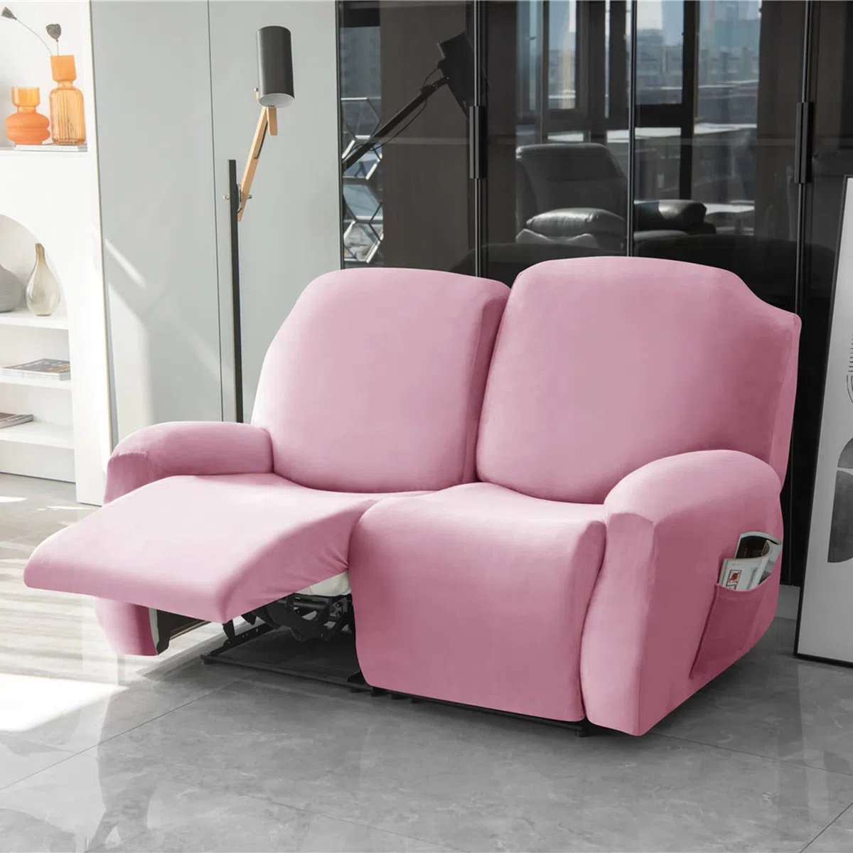 Copripoltrona relax in velluto for 2 posti, copripoltrona elasticizzata reclinabile 6 pezzi, copridivano copridivano proteggi mobili for soggiorno(Rose)