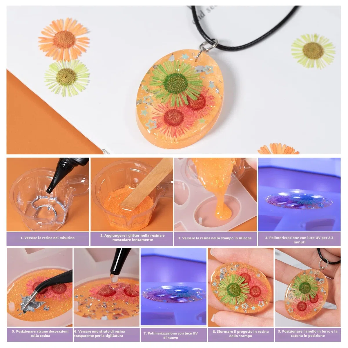 VidaRosa Kit in resina UV con luce, resina super cristallina dura, polimerizzazione solare, kit avviamento rapido per gioielli, doming, rivestimento e fusione, fai da te