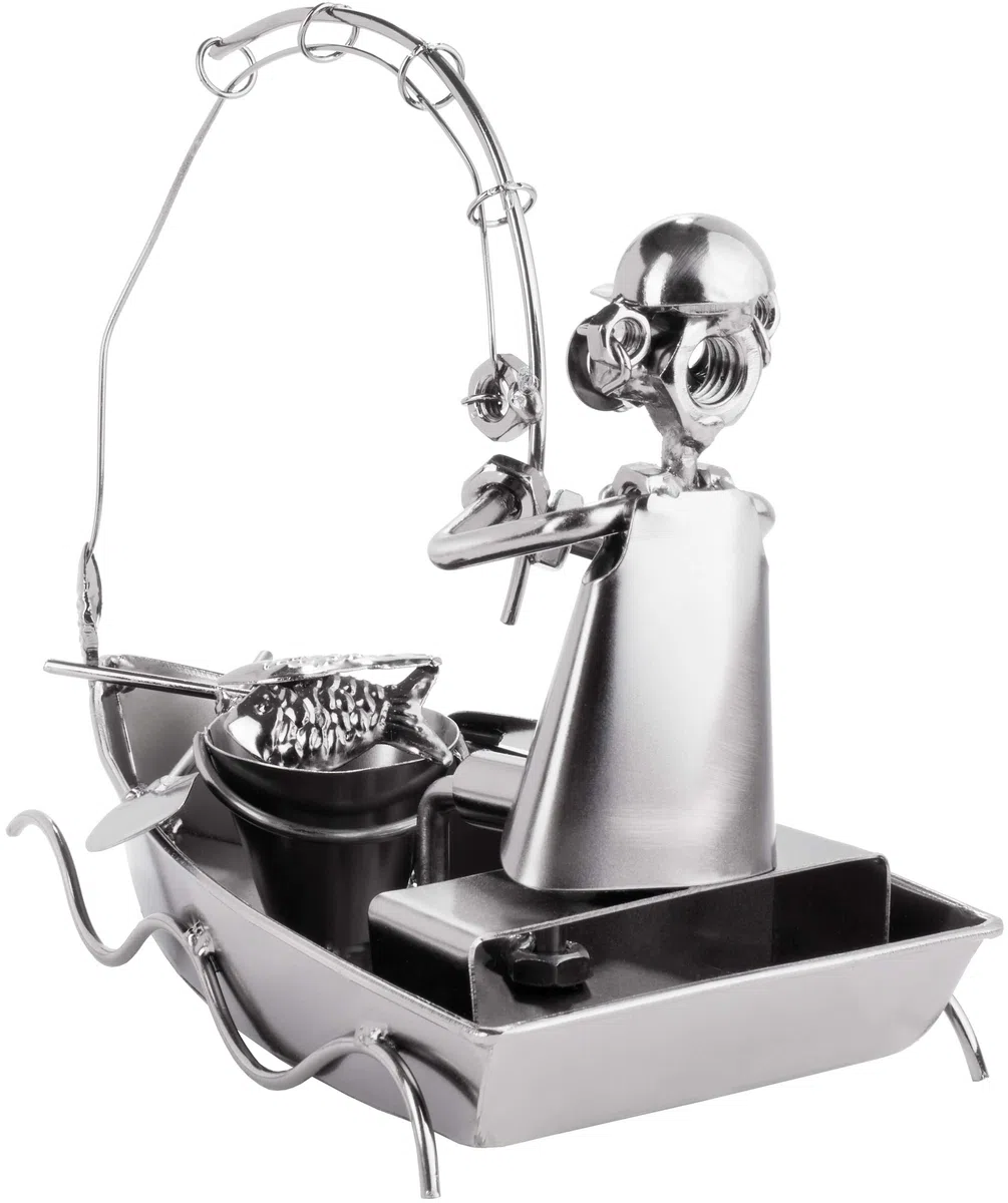 BRUBAKER Vite Uomo Pescatore in Barca - Figura Artigianale in Ferro Uomo di Metallo Fishing - Idea Regalo in Metallo per Pescatori e Pescatori