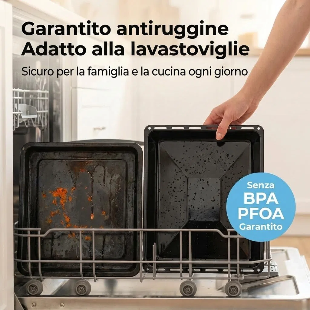 ICQN Teglia da Forno 42,2x37 cm, Profondità 3 cm, Compatibile con AEG, IKEA, Teglia Smaltata per Forno