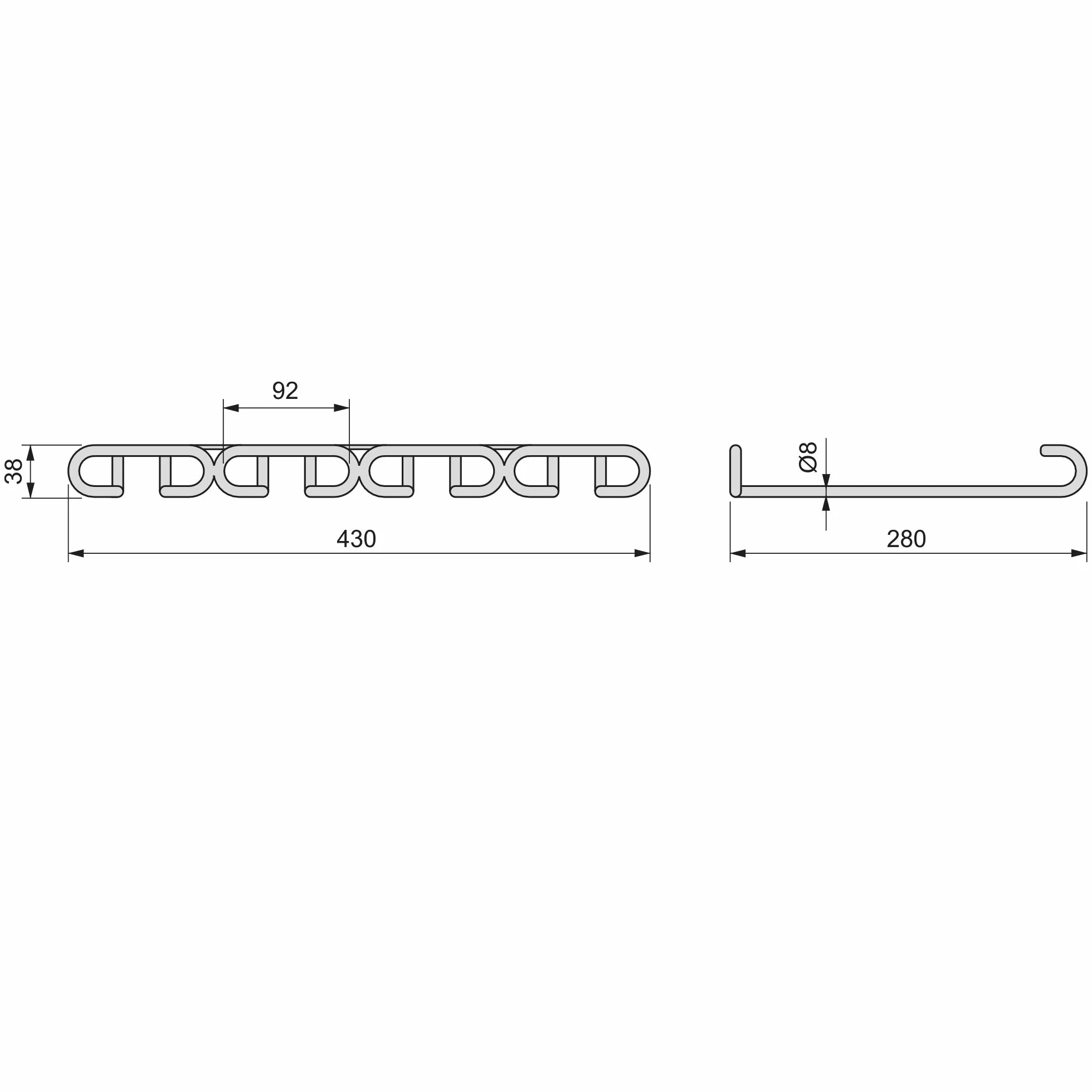 Emuca – Portabicchieri in 4 linee per mobili, Porta bicchieri per mensole o barre, 280 mm, acciaio, finitura cromata