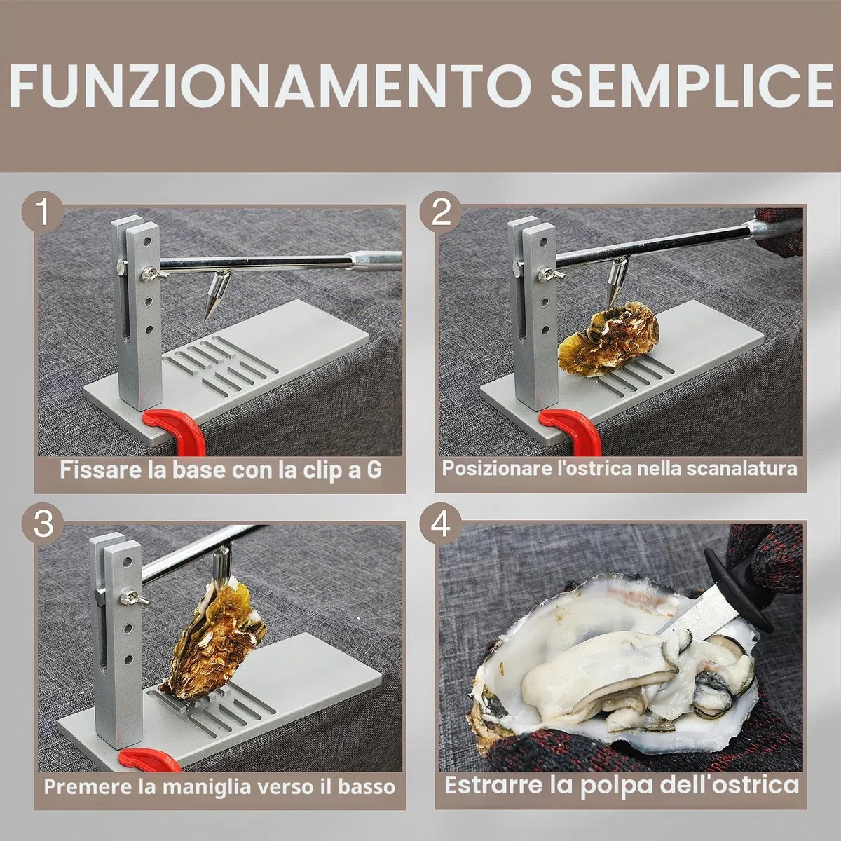 Apri ostriche professionale, Coltello Portatile per Sgusciare Ostriche,Facile da Usare, Macchina per Aprire Ostriche per Uso Domestico, Inclusi Due Coltelli per Sgusciare Ostriche, Guanto e G-Clip