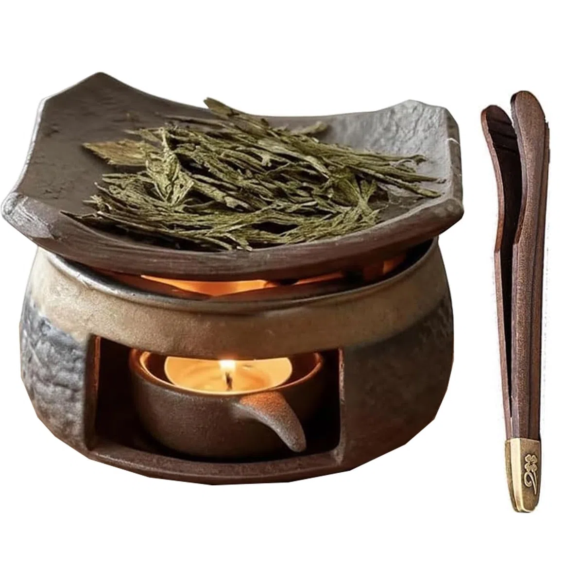 Bruciatore di oli essenziali in ceramica per aromaterapia, bruciatore di incenso Zen e cedro, fatto a mano, kit per meditazione, relax e decorazione della camera da letto
