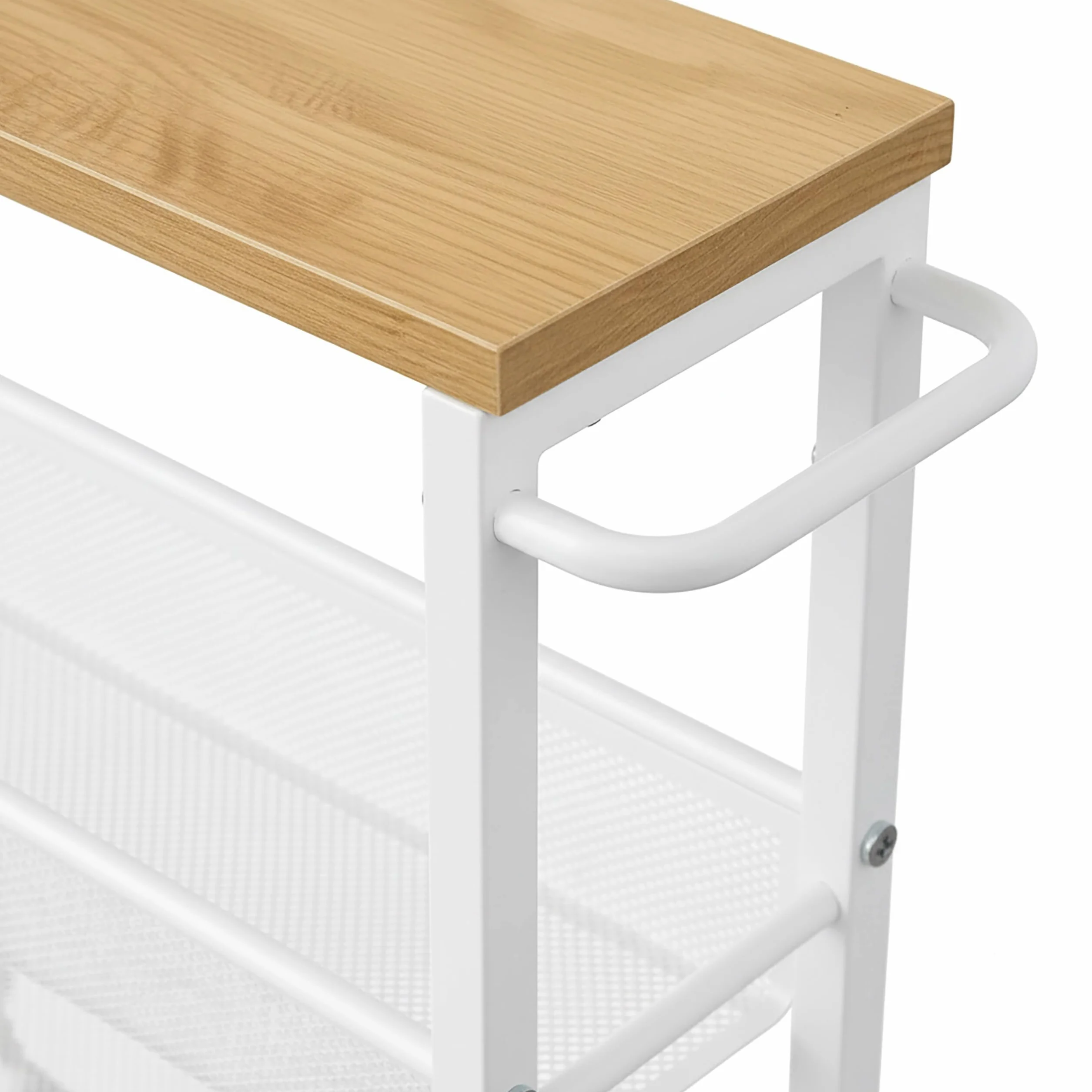Relaxdays Carrello nicchia in Metallo Effetto Legno/Bianco, 4 Ripiani, salvaspazio Bagno/Cucina, 77x13x45 cm