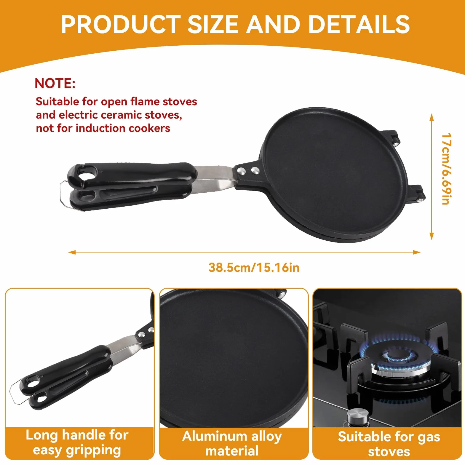HERCHR Waffle Cone Maker, Macchina per Coni Gelato Piastra, Teglia Antiaderente a Gas per Frittata di Coni Gelato alla Crepe Pizzelle, Diametro 6,7 Pollici, Cono Gelato Waffel Piastra Pan