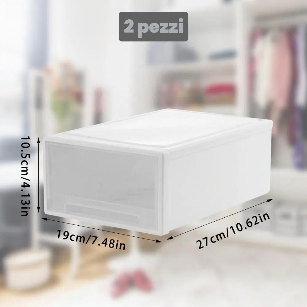 YunBey 2 Pezzi Cassettiera Impilabile Plastica Portaoggetti da Scrivania per Ufficio Cucina Sottolavello (27 x 19 x 10,5 cm)