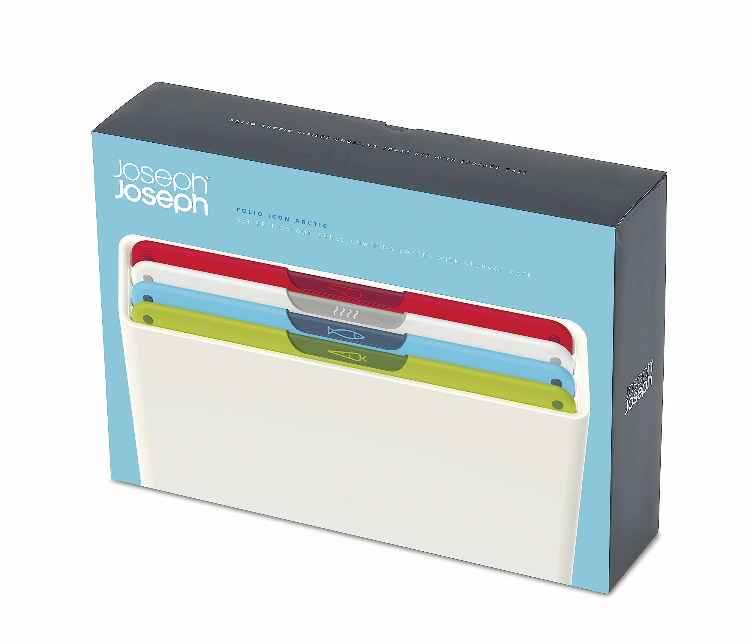 Joseph Joseph Folio Icon, Set di 4 Taglieri da Cucina Antiscivolo con Custodia - Medio, Bianco