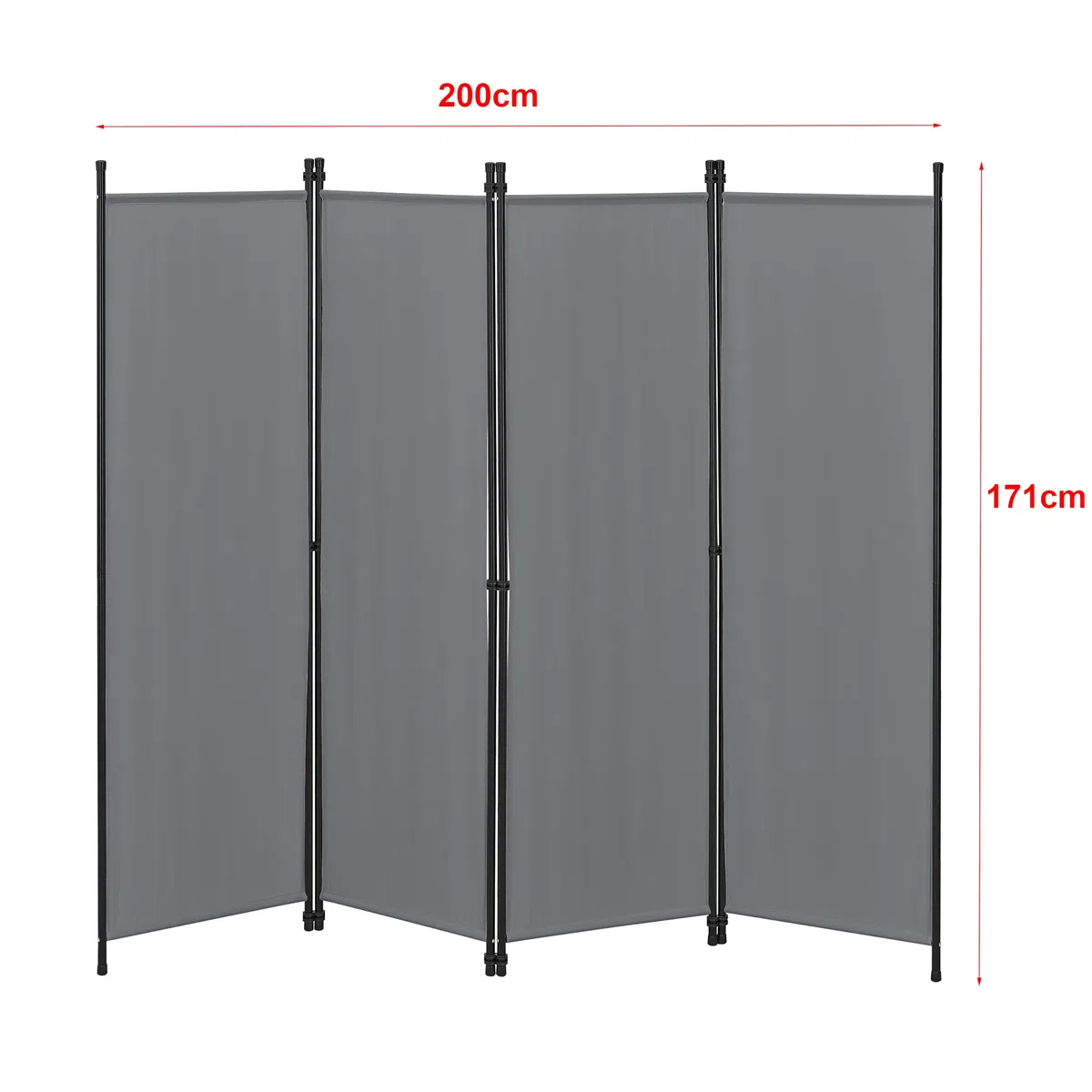 [en.casa] Paravento Divisorio Pieghevole Separé a 4 Pannelli per Interni Separatore Autoportante per Stanza Ufficio Camera da Letto 171 x 200 cm Grigio Scuro