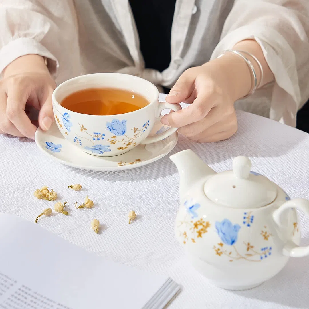 Teiera e tazza in porcellana, set da tè per uno, teiera floreale, regalo per donne, orchidee