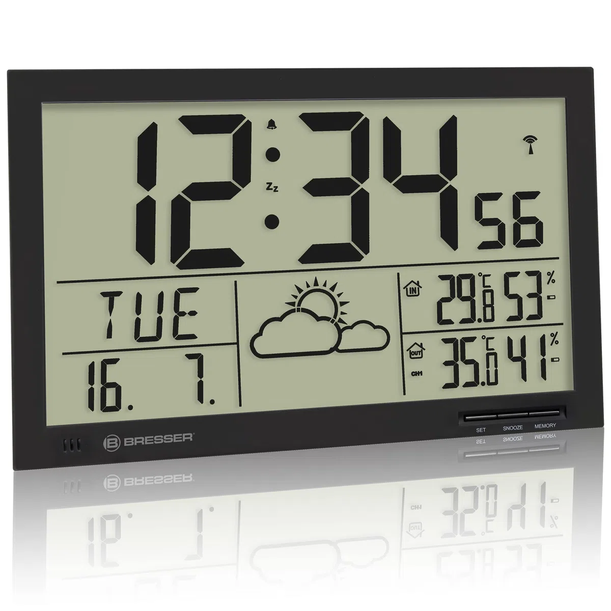 Bresser Orologio da Parete Meteorologico Mytime Jumbo LCD, Nero
