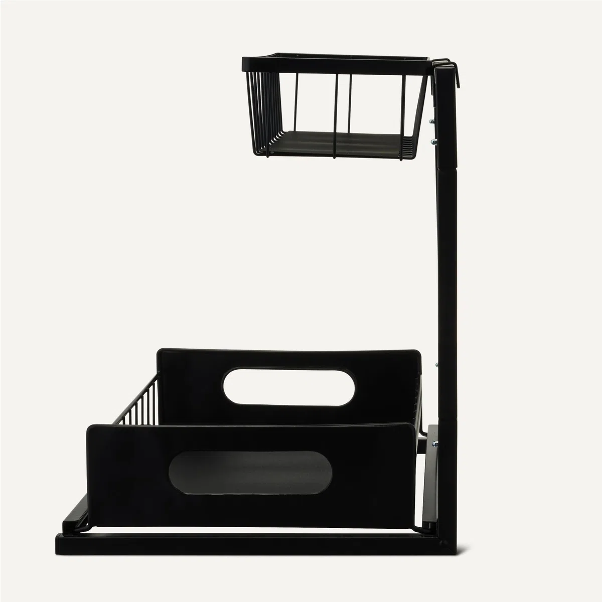 Amazon Basics, Organizer Portaoggetti Sottolavello con Inserti per Vassoi, a Forma di L, Organizer Estraibile per Armadietto, Vassoio Inferiore Scorrevole, Confezione da 2, Nero