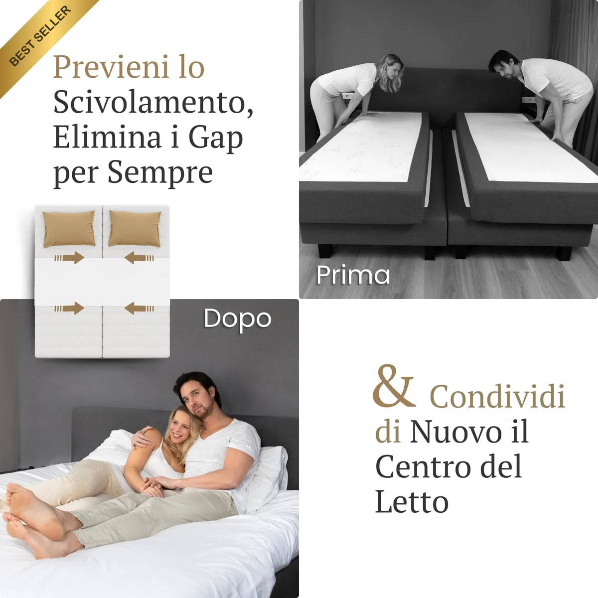 Bedbinder DeLuxe Unisci Materassi Singoli in Matrimoniale - Fascia per Unire Due Materassi Singoli 80 cm - Ferma Materasso per Rete a Doghe e Blocca Materasso - Giunzione Piatta e Invisibile