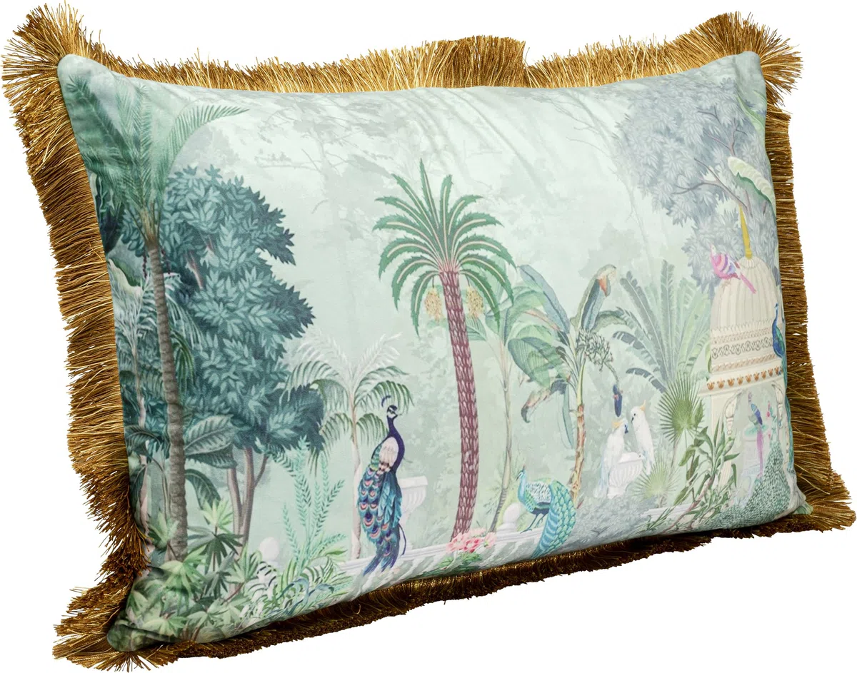 Kare Design Jungel Temple, cuscino decorativo, 40 x 60 cm, con frange, giungla, cuscino decorativo, cuscino per divano con cerniera, per soggiorno