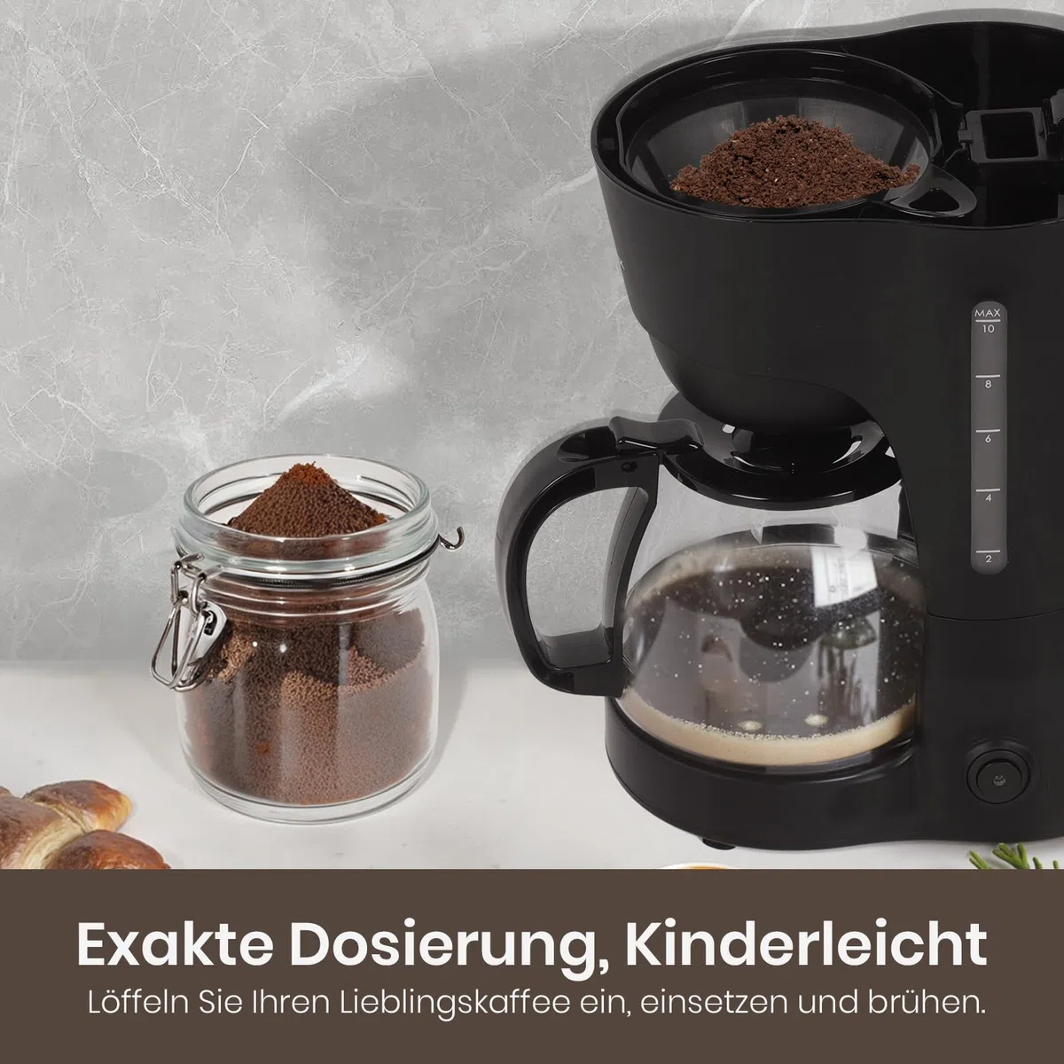 Macchina Caffè con Filtro 1,25 L per 10 Tazze Macchina Caffè Cialde e Americano Riscaldamento Rapido Antigoccia Spegnimento Automatico per Casa e Ufficio