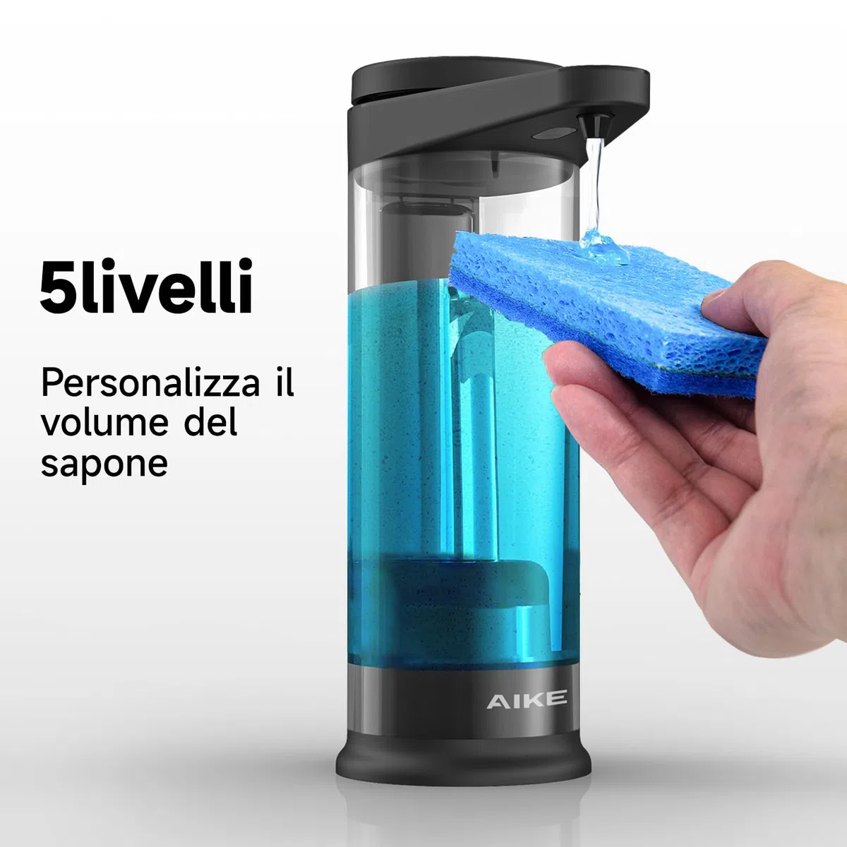 AIKE 500ml Dispenser di Sapone Automatico Ricaricabile, Dispenser di Sapone Liquido per Cucina con Ricarica USB Parete o da Tavolo con Uscita Regolabile