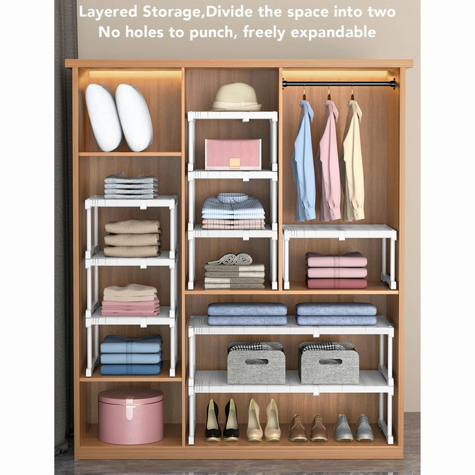 Ripiano per Armadio Espandibile con Acciaio Al Carbonio, Ripiano Regolabile per Armadio, Divisorio Ideale per Guardaroba e Organizer per e Bagno (Lunghezza 27-38