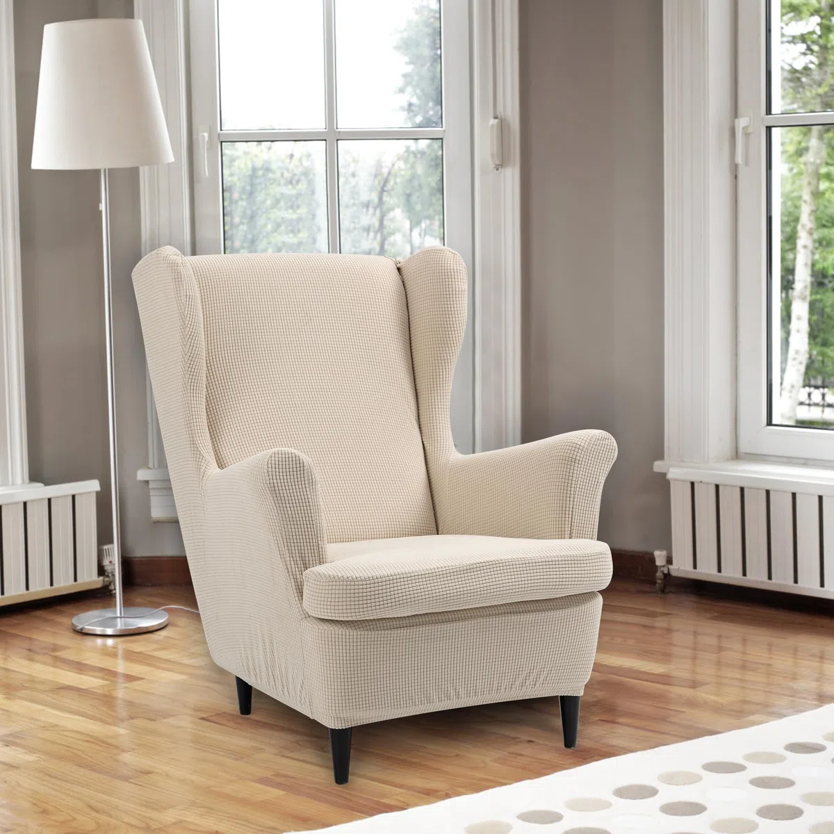 TIANSHU Copripoltrona con Orecchie Elastico, Copripoltrona 1 Posto con Fodera Per Cuscino Tessuto Jacquard Spandex con Fondo Elastico per Soggiorno Camera Da Letto Hotel (Tipo B, Beige)