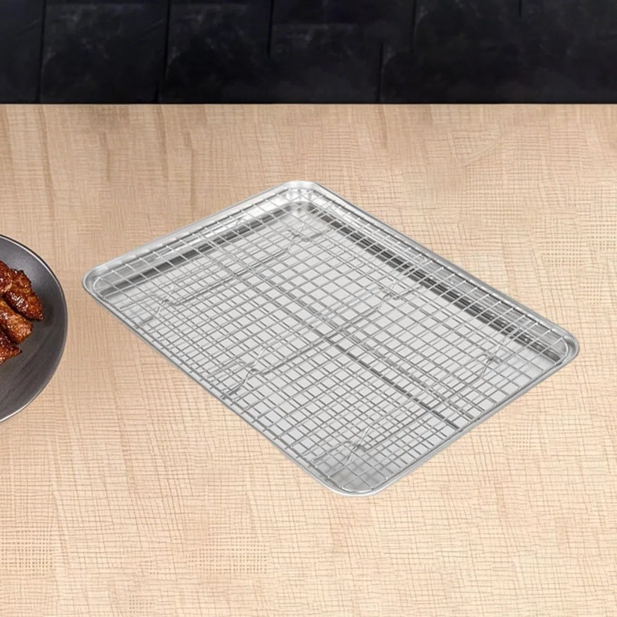 Teglia da Forno con Griglia, Acciaio Inossidabile, con Griglia di Raffreddamento, Accessori per Griglia, Vassoio, Teglia da Forno per Ristora, 40.5 Cm X 30.5 Cm X