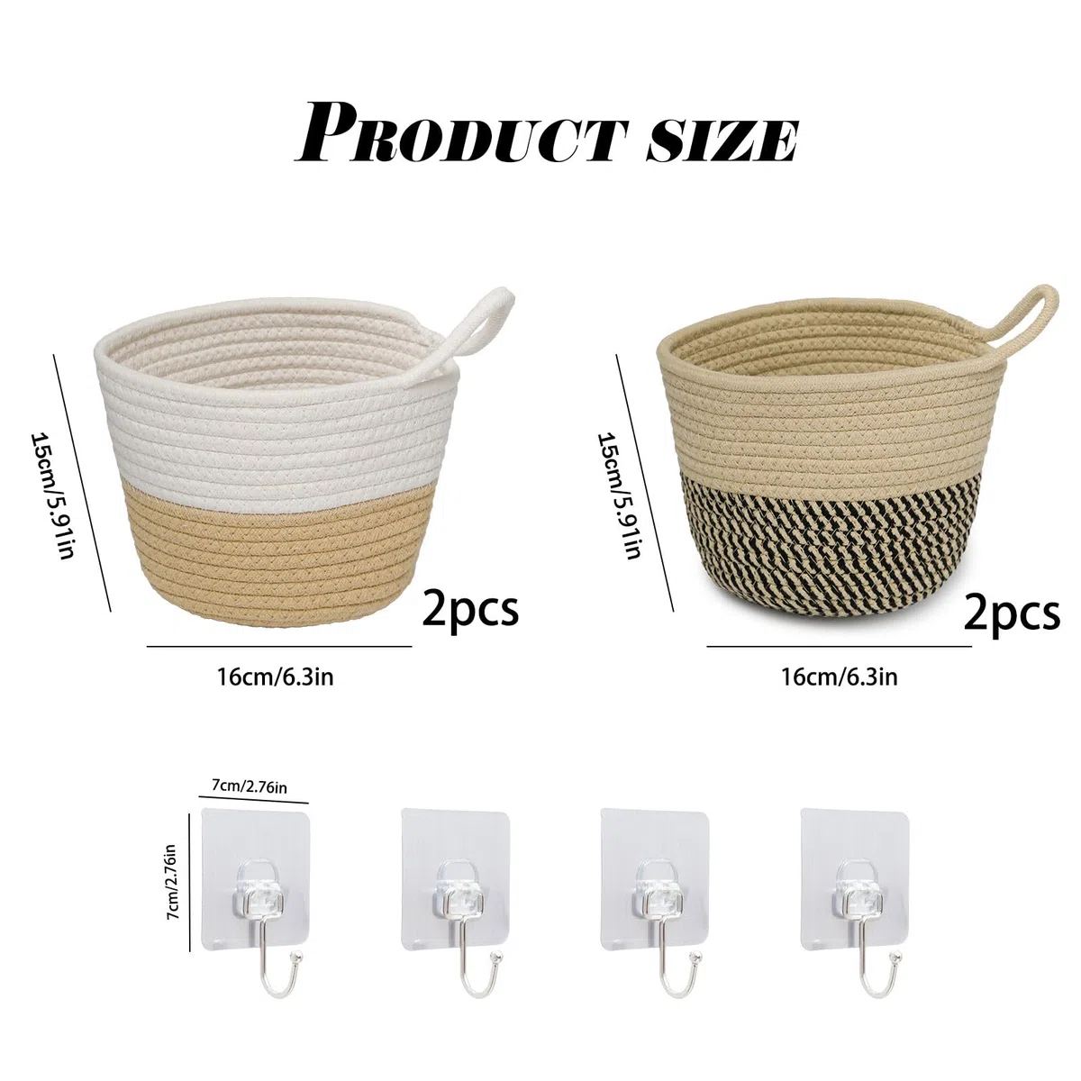 4 Pezzi Cesti Intrecciati Portaoggetti in Corda di Cotone, 15 x 16 cm Cesto Rotondo Corda Piccolo con Manico, Cesti Sospesi da Parete per Armadio, comodino, bagno, camera da letto, soggiorno