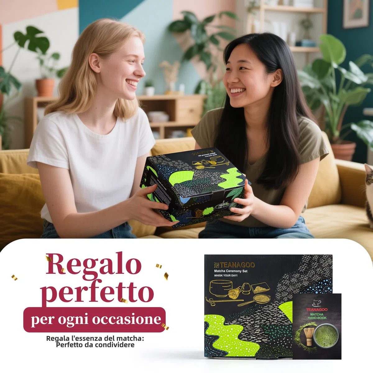 TEANAGOO MATCHA KIT 7 pezzi, Matcha Cerimoniale, kit Junware blu, set da tè matcha per preparare la colazione/latte, ciotola in ceramica (chawan) con beccuccio e frusta