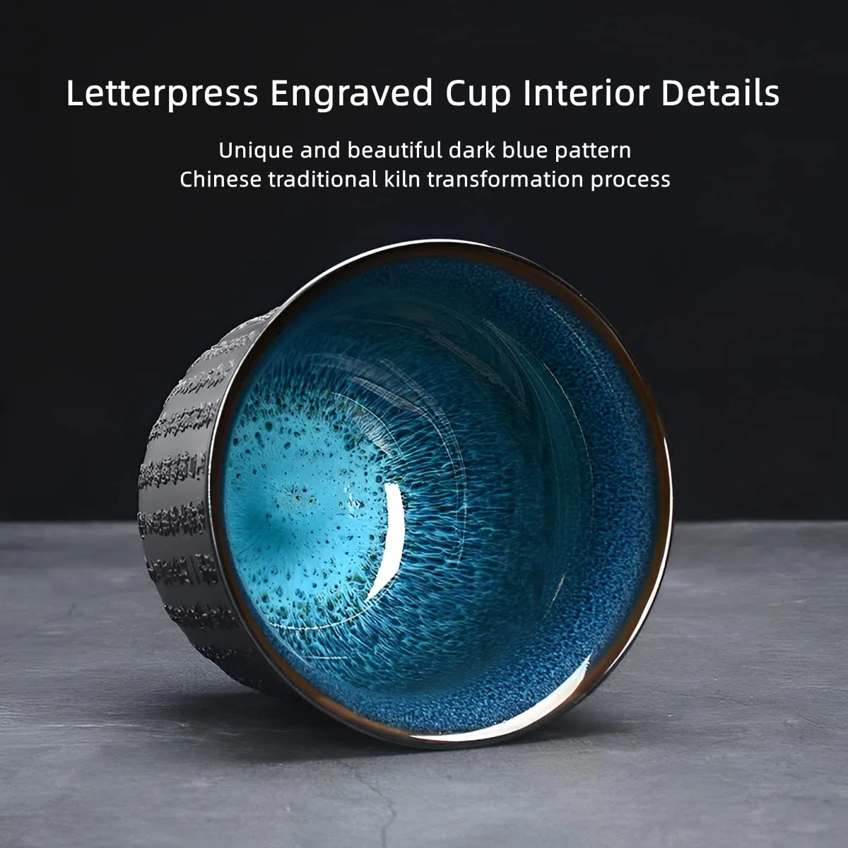 Tazza da Tè in Ceramica Cinese, Set 4 Tazza Giapponese, Tazze da Tè Senza Manici Asiatiche, Yixing Zisha Tazze Grafico del Sutra del Cuore Buddista,160ml, Nero