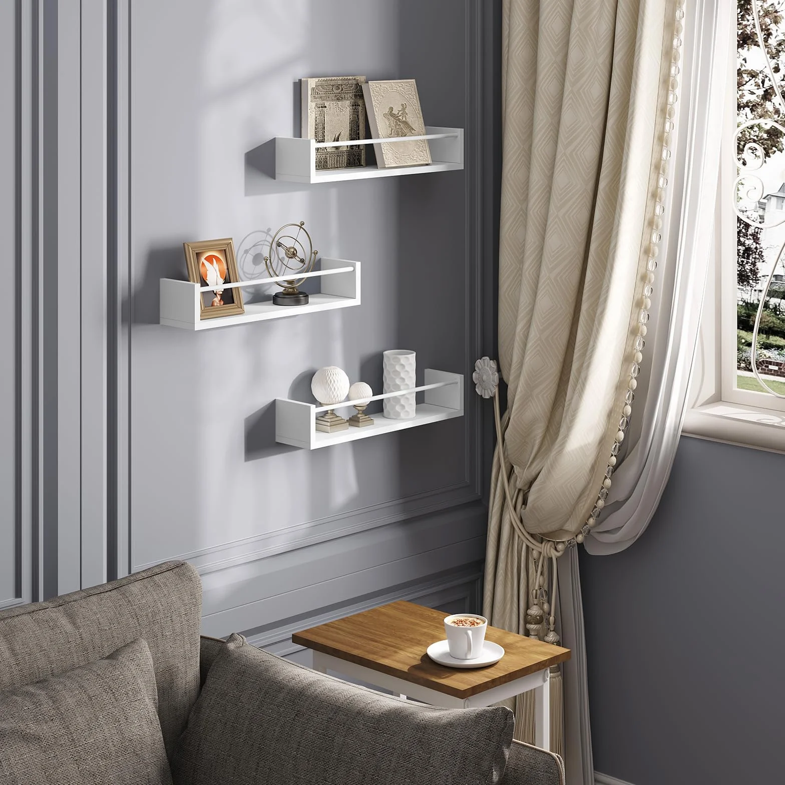 WOLTU Libreria da Parete per Bambini, 3 Mensole per Cameretta, Porta Libri e Giocattoli, Libreria Sospesa in Pino e MDF, Bianco, RG9508ws