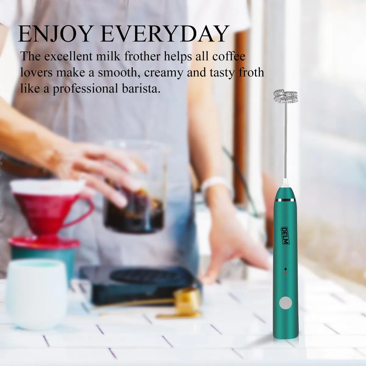 Delm Montalatte elettrico USB Accessori Frullatore in acciaio inossidabile (verde)