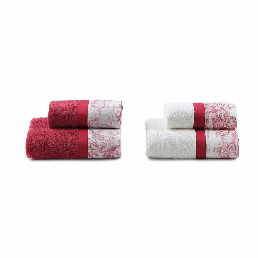 Lisola Set Asciugamani Bagno Viso e Bidet, Set 4 pezzi, 2 Coppie di Asciugamani Bagno, in Spugna di Cotone 430 gr/mq, 110 x 60 cm + 60 x 40 cm, Morbido al Tatto, Made in Italy. Modello: Jouy, Rosso