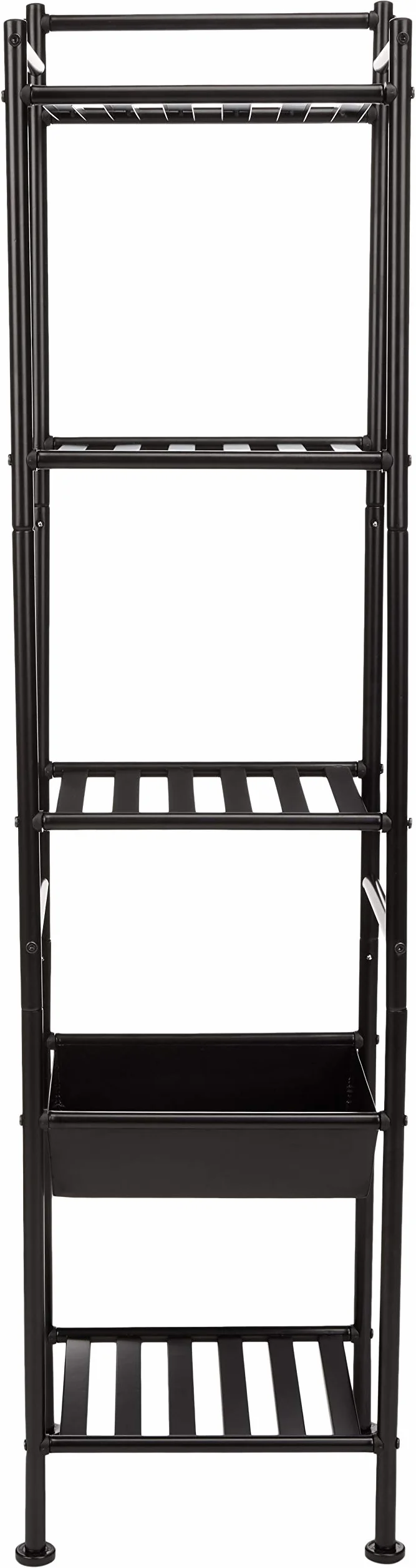 Amazon Basics Scaffale a 5 ripiani con cestello, Nero, 34.5 x 28.5 x 140.3 cm (L x W x H)