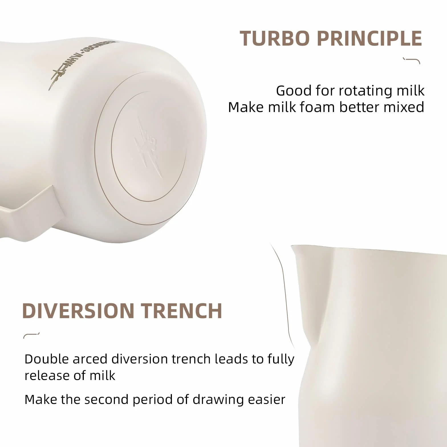 MHW Bomber - Brocca per schiumalatte da 450 ml, in acciaio inox, brocca per caffè espresso a vapore – Brocca per latte Barista Latte Art con beccuccio rotondo P6006W