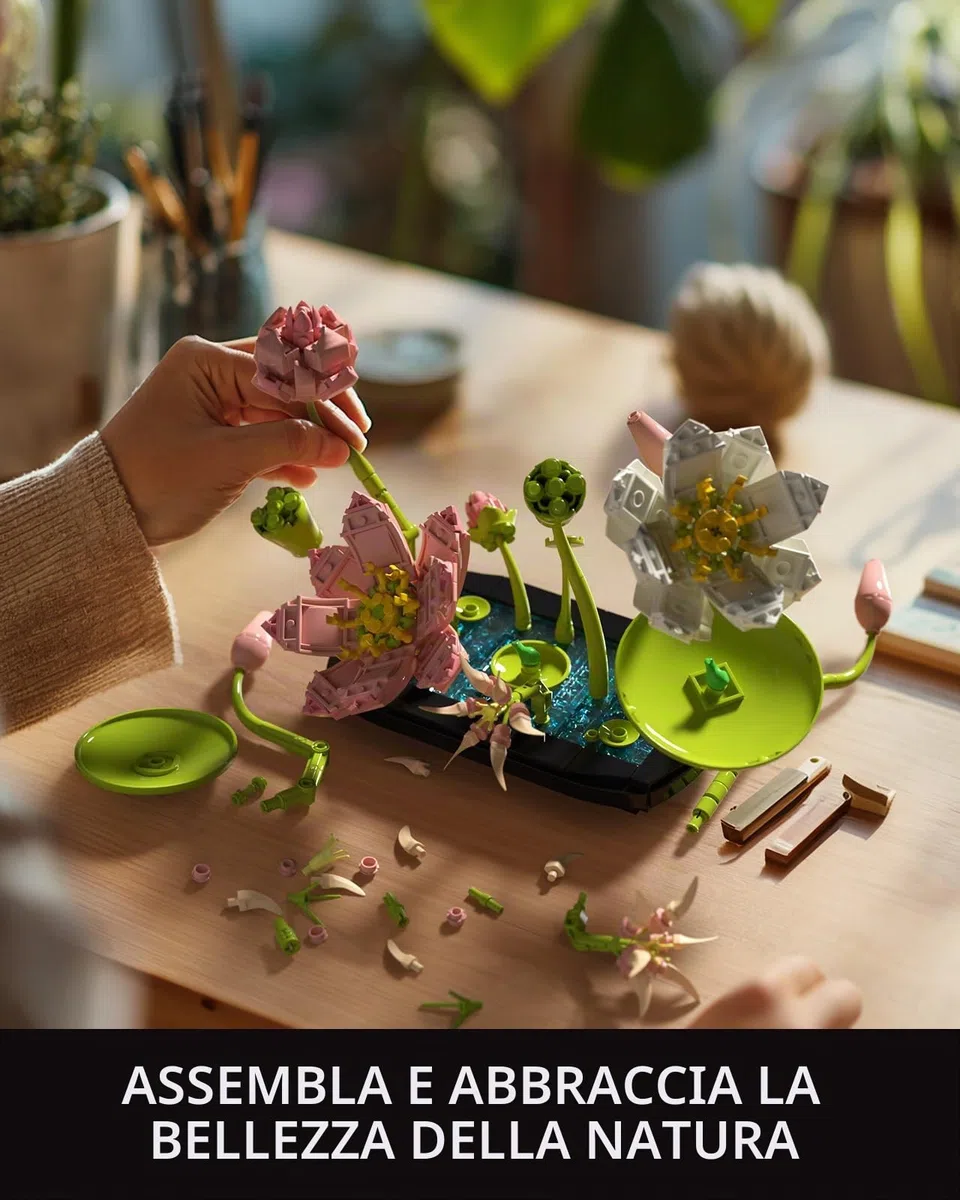 Nifeliz Set da costruzione di fiori di loto per adulti, Modelli di piante per decorazioni da tavolo o ufficio, Regalo per gli amanti delle piante e gli appassionati di giardino (506 pezzi, NF10334)