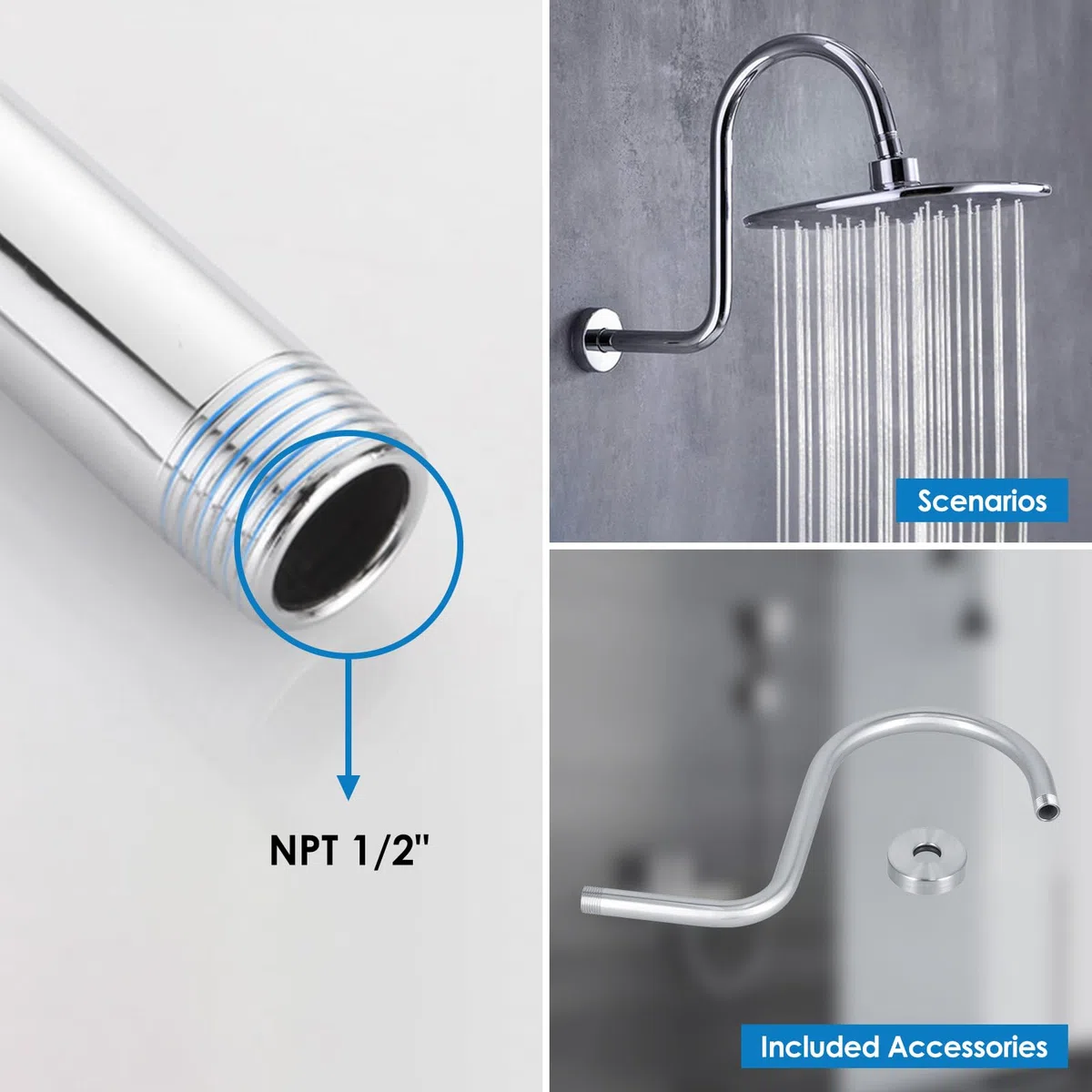 Braccio Doccia, Moderno Design a Forma di S in Acciaio Inossidabile, Estensione per Soffione Doccia LA3, per Bagno Casa Hotel