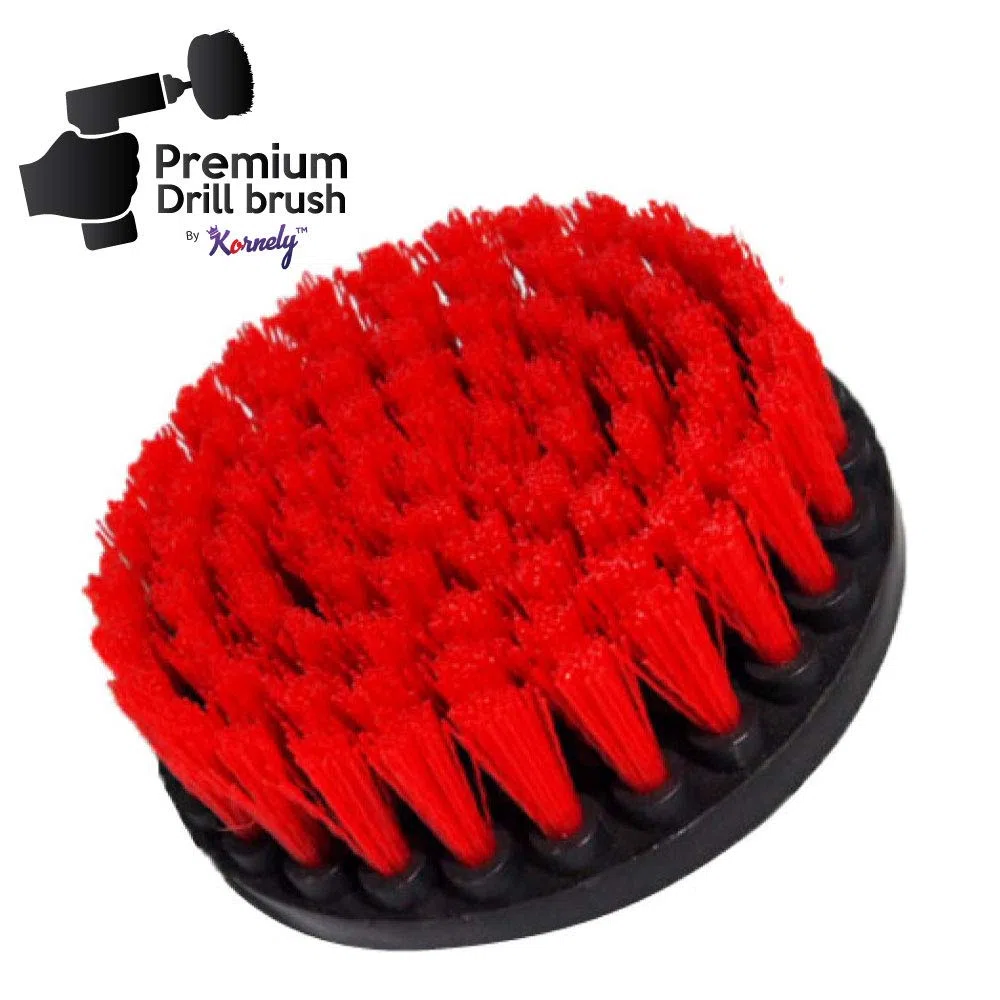 Spazzola Premium per Trapano-Rigida, Rossa, Set 3 Pezzi, 13cm. Spazzola di Pulizia Professionale.Non Graffia le Superfici.Per Garage,Piastrelle,Pietra,Camino e Pulizia dei Cerchioni dell'Auto